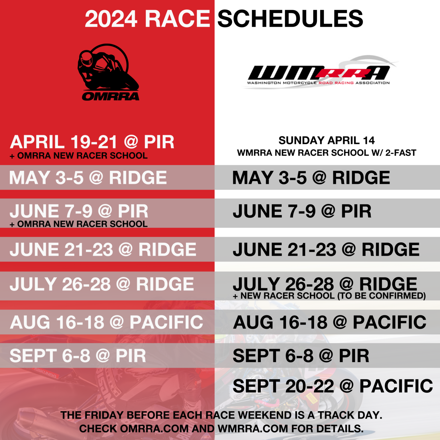2024 Race Schedule OMRRA